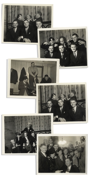 Lot of 10 Photos From the 1930s -- Mostly 5 x 4 Candid Shots of Moe, Larry & Curly Backstage & Hamming It Up -- One 10 x 8 Photo of The Captain Hates the Sea With Printed Signatures -- Very Good